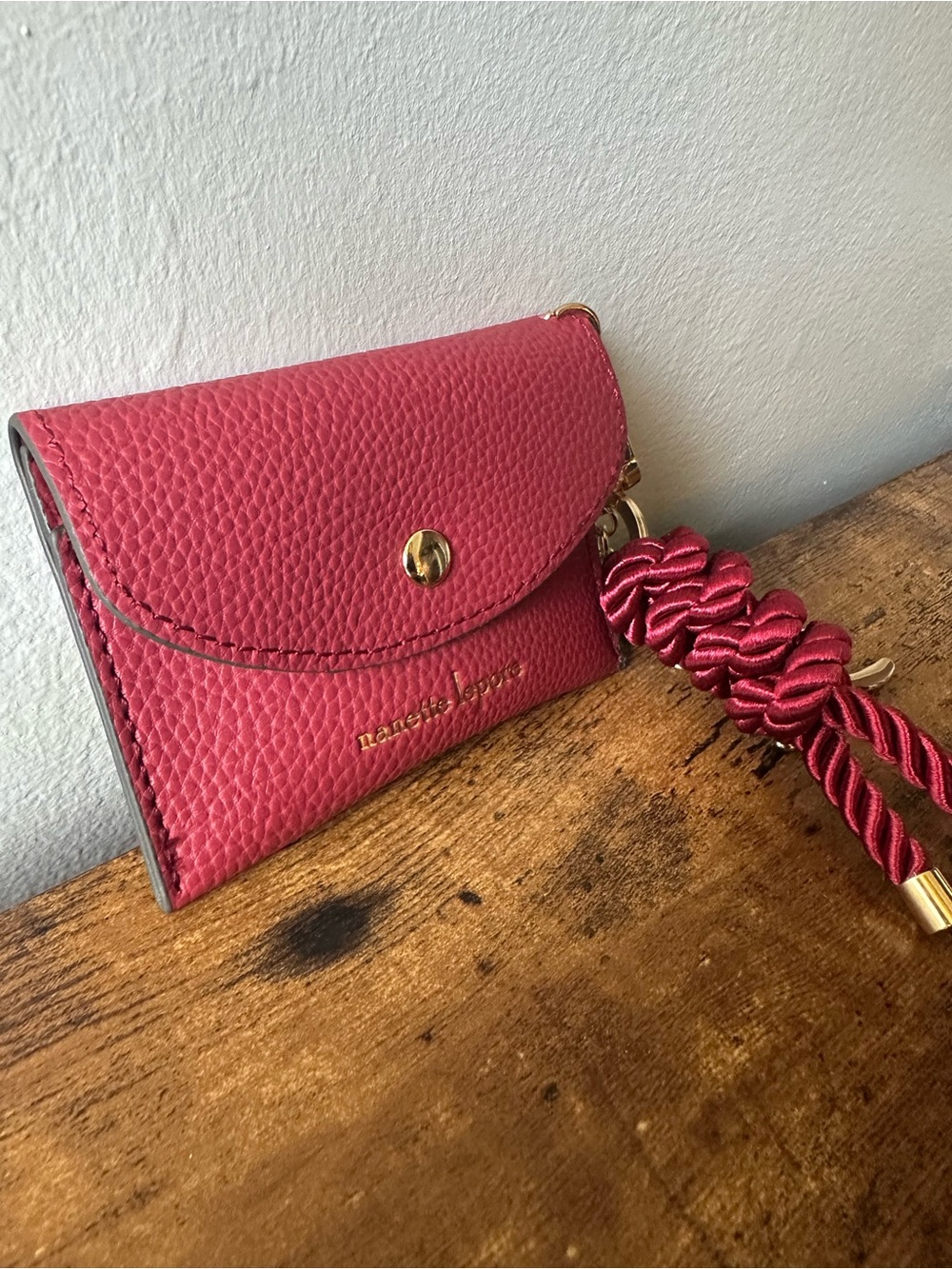 Nanette Lepore Red Faux Leather Card Case with Tassel & Seashell Bag Charm NWOT - Picture 4 of 6